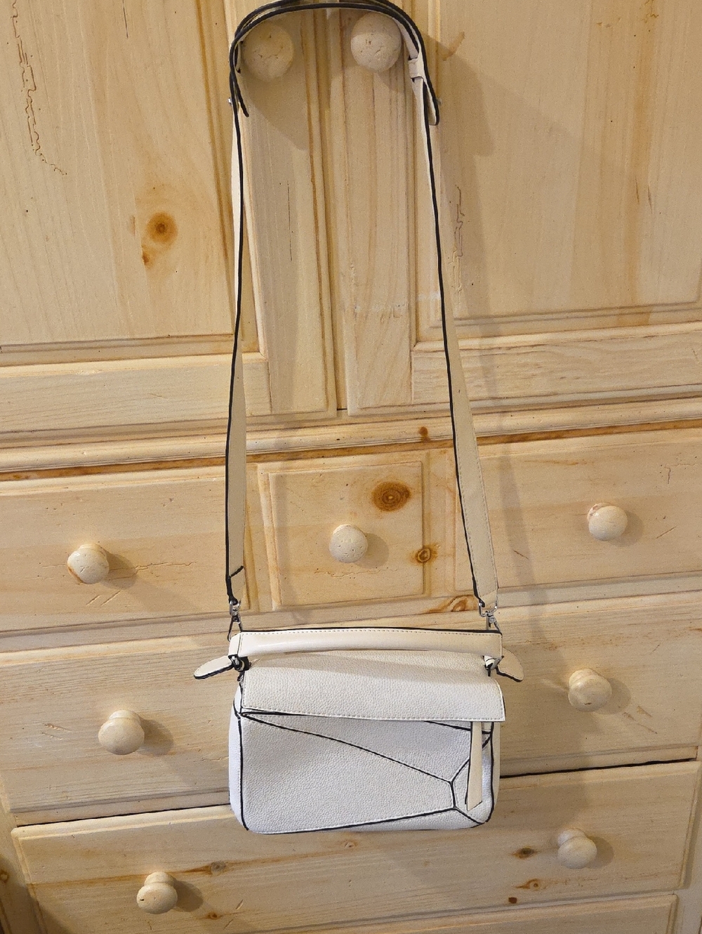 White Crossbody Puzzle Bag - Minimal Structured Shoulder Bag